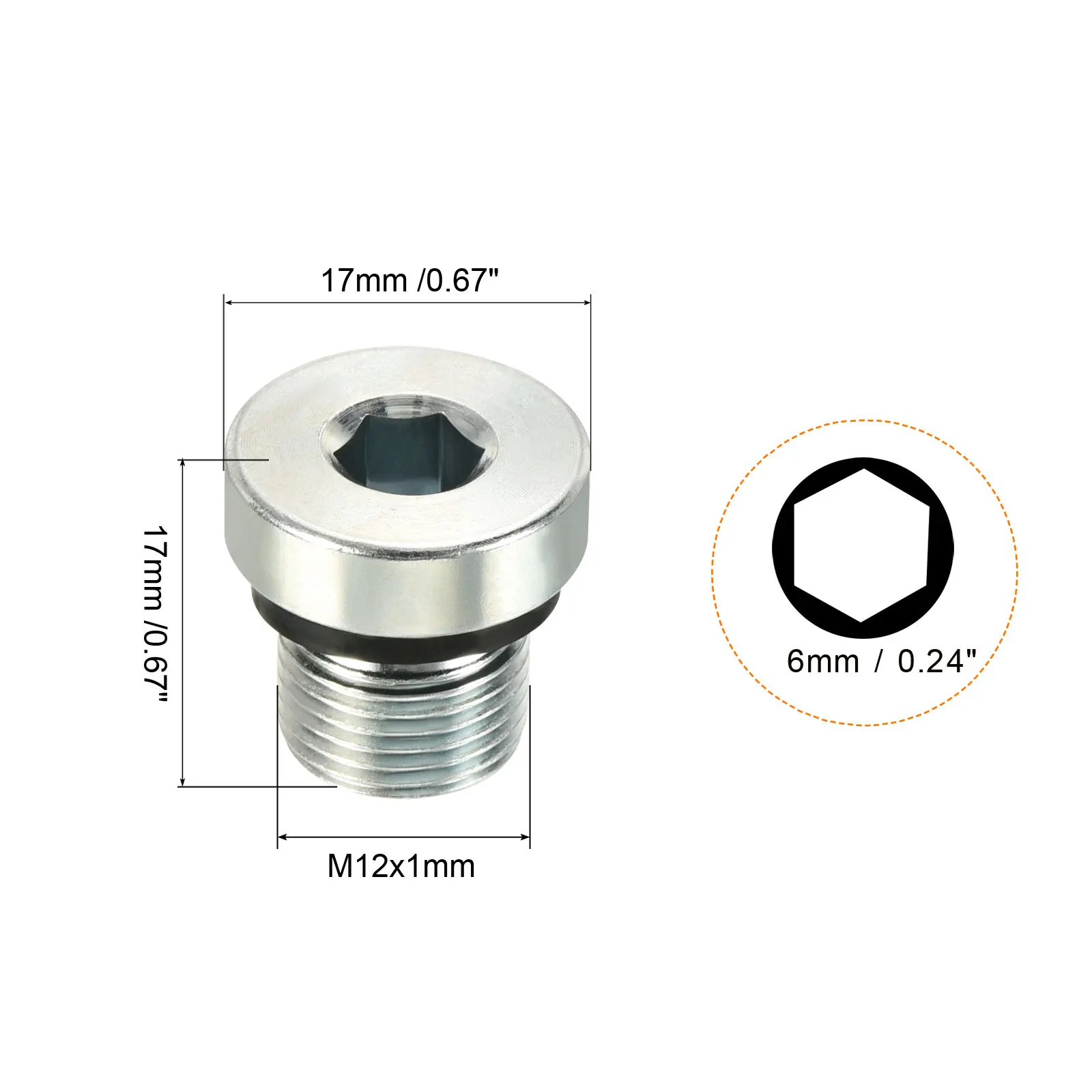 M12 x 1 Innensechskant-Rohrverschraubungsstopfen, Außengewinde 45 #   Stahl-Buchsenstecker mit Dichtungsring für den Enden von Rohrenden