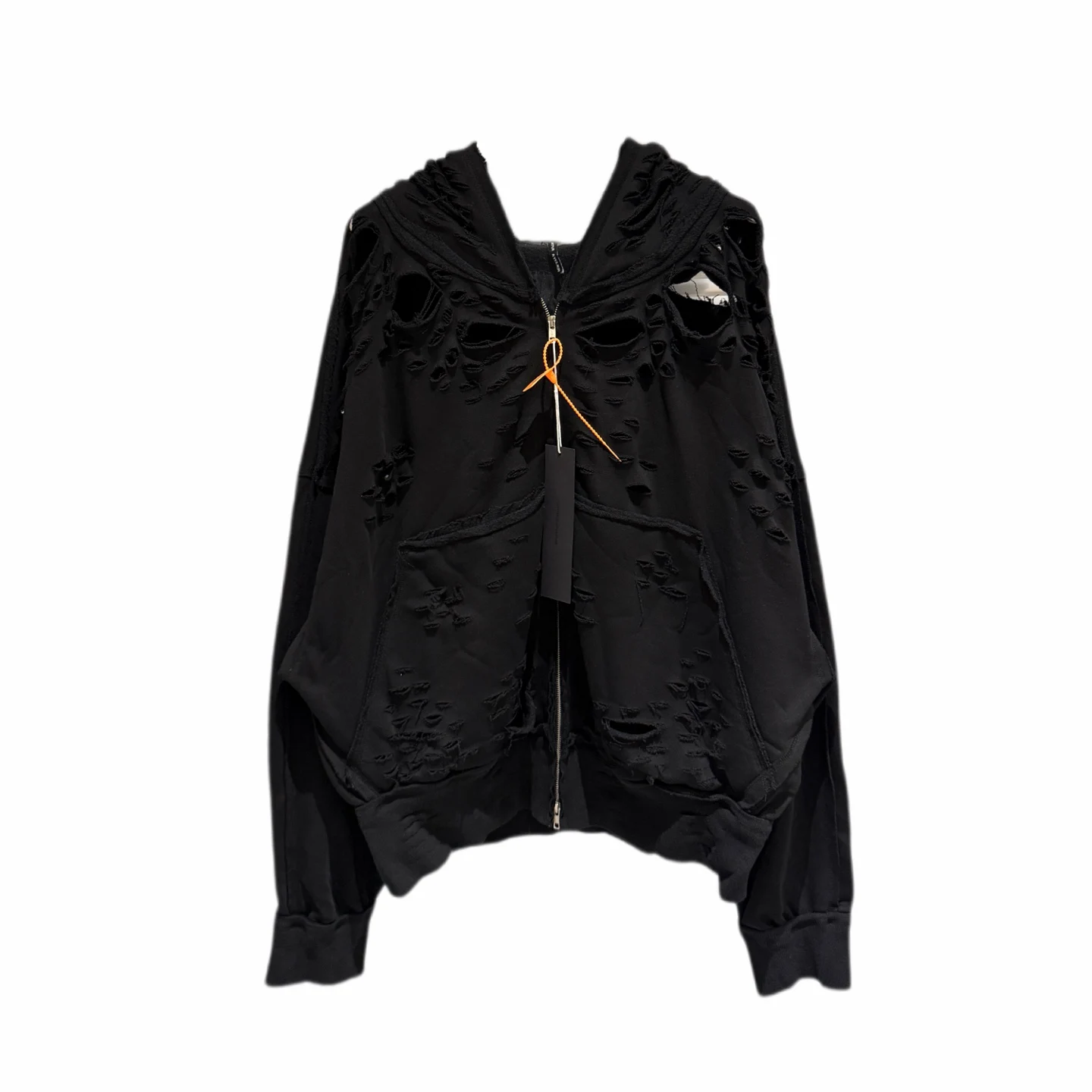 Distressed Frayed Zip Up Hooded Jacket Unisex Washed Vintage Loose Fit Casual Streetwear Outerwear Coat