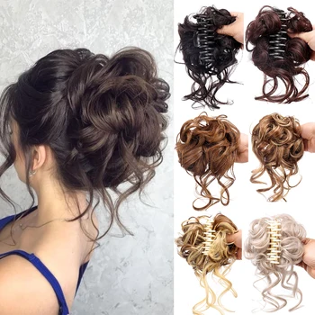 สังเคราะห์ Claw Chignon Curly ผม Bun Hairpiece สำหรับผู้หญิง Scrunchy ธรรมชาติคลิปบนผมปลอมผม