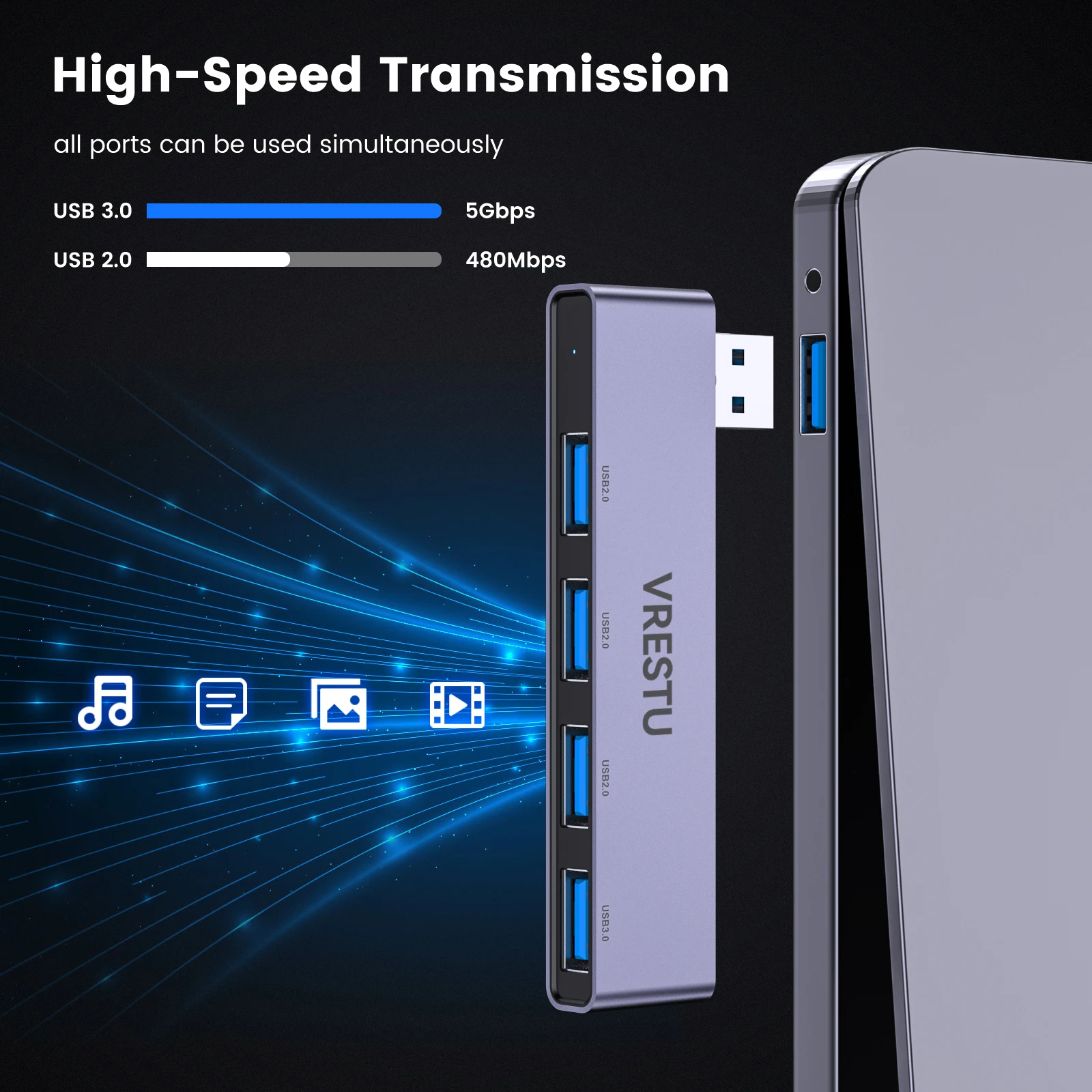 USB3.0 2.0 Hub Extender 4 Port Hab Charge USB Expansion High Speed OTG Convertor Portable Docking Station for PC Computer Laptop