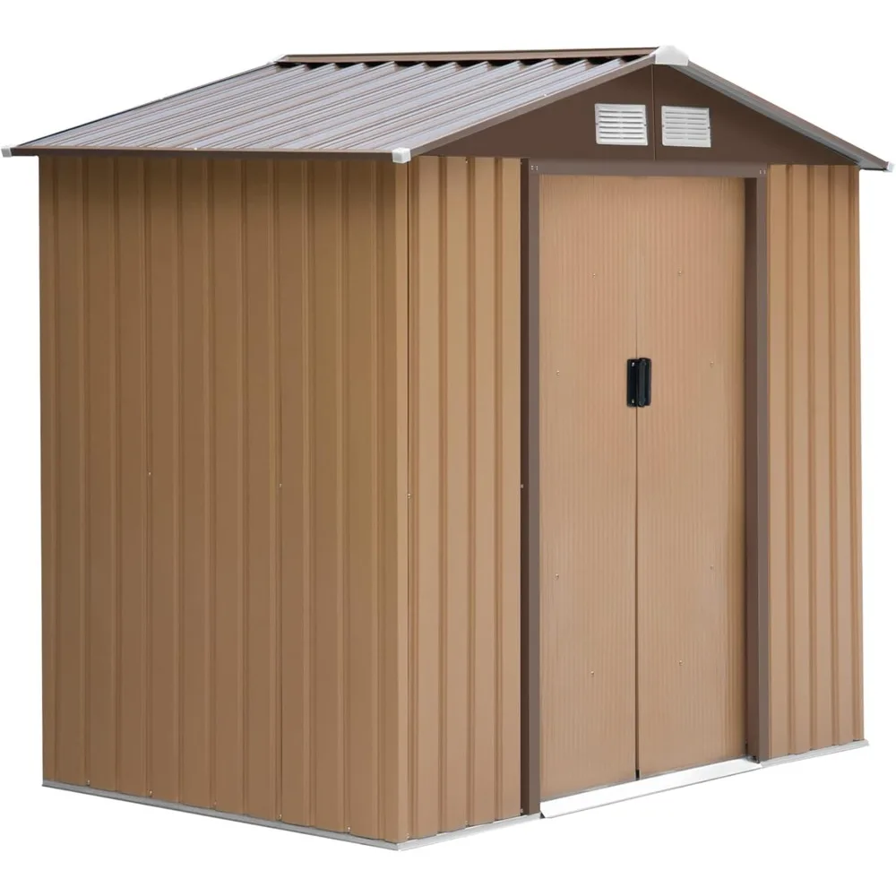 

7' x 4' Outdoor Storage Shed, Garden Tool Metal Shed with Foundation Kit, Double Lockable Door, Air Vents and Sloping Roof