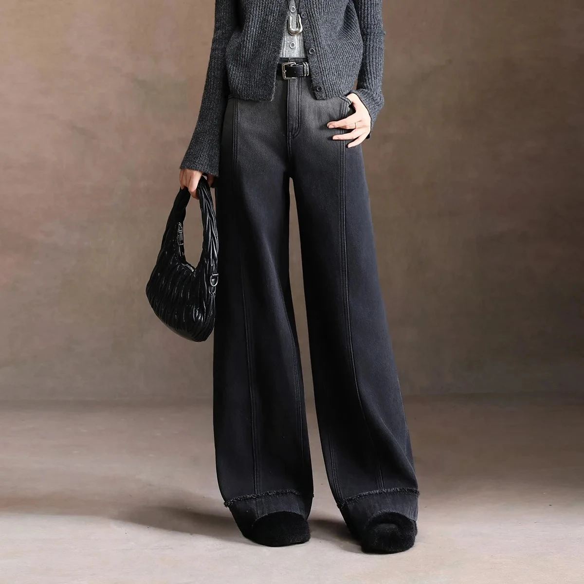 LOUISYAO  Gradient Color Straight Leg Denim Pants Women 2025 Autumn Winter Retro High Waist Thickened Long Jeans Best Seller