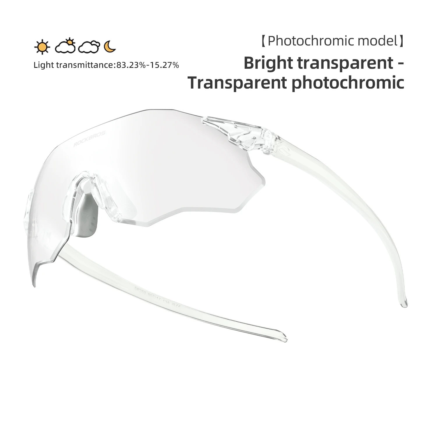 ROCKBROS Fahrradbrille Photochrome/Polarisierte Sonnenbrille UV-Schutz Winddichte Brille für Männer und Frauen Straßenfahrrad-Sportbrille