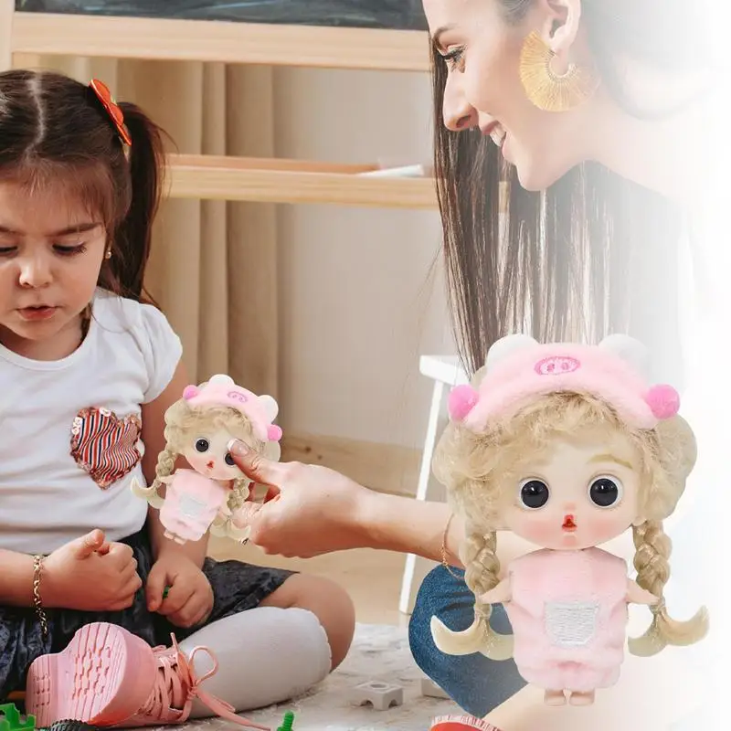 Cute Dolls for Girls Limbs Movable Cartoon Reborn Doll Funny Collectible Kids Toys Portable Dolls with Blinder for Relaxing