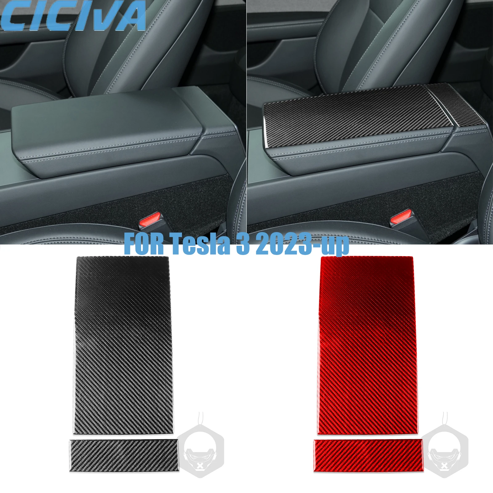For Tesla 3 2023-up Armrest Box Decorative Real Carbon Fiber Stickers Car Interior Accessories