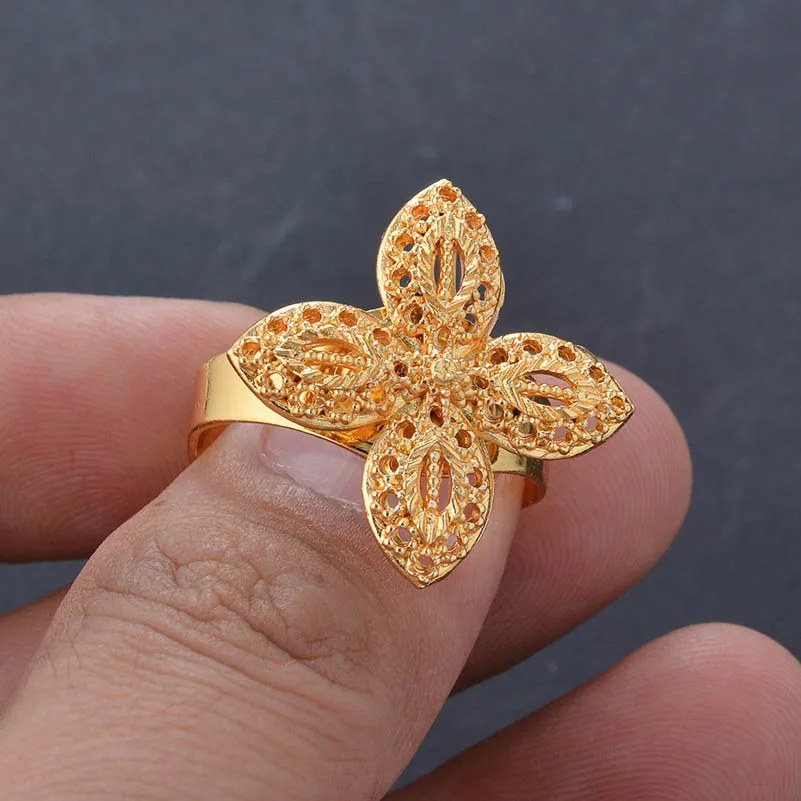 Ethiopian Gold color Flower Ring for Women/Teenage Girls Gold Color Charm Party Jewelry African Arab Items image 6
