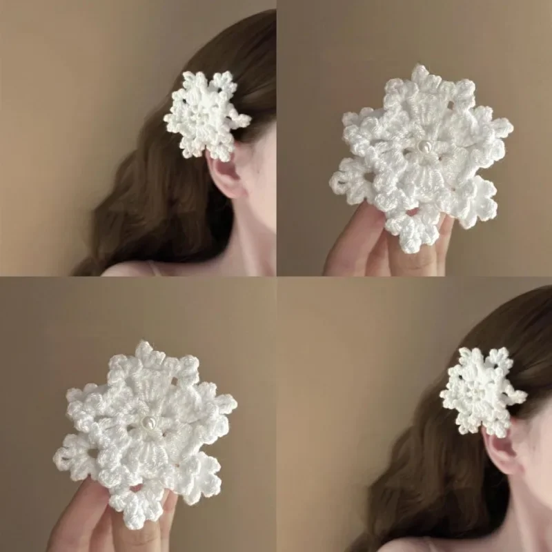 

Цельная заколка для волос в виде снежинки для студенток, креативный дизайн, заколка для волос белого цвета, осенне-зимний меховой головной убор, аксессуары для волос