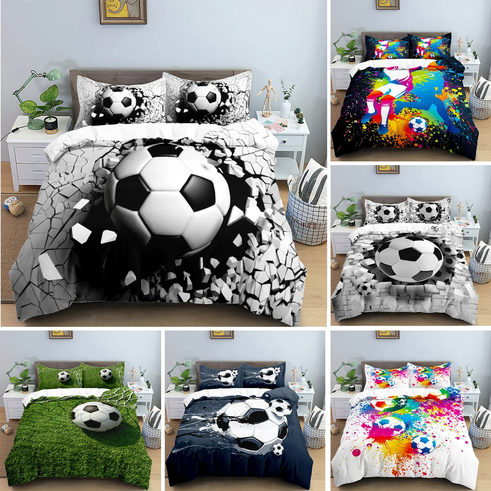 

Football Bedding Set 3D Soccer Child Duvet Cover Single Double Sports Boy Home Textile Comforter Nordic Covers for Bed King Full