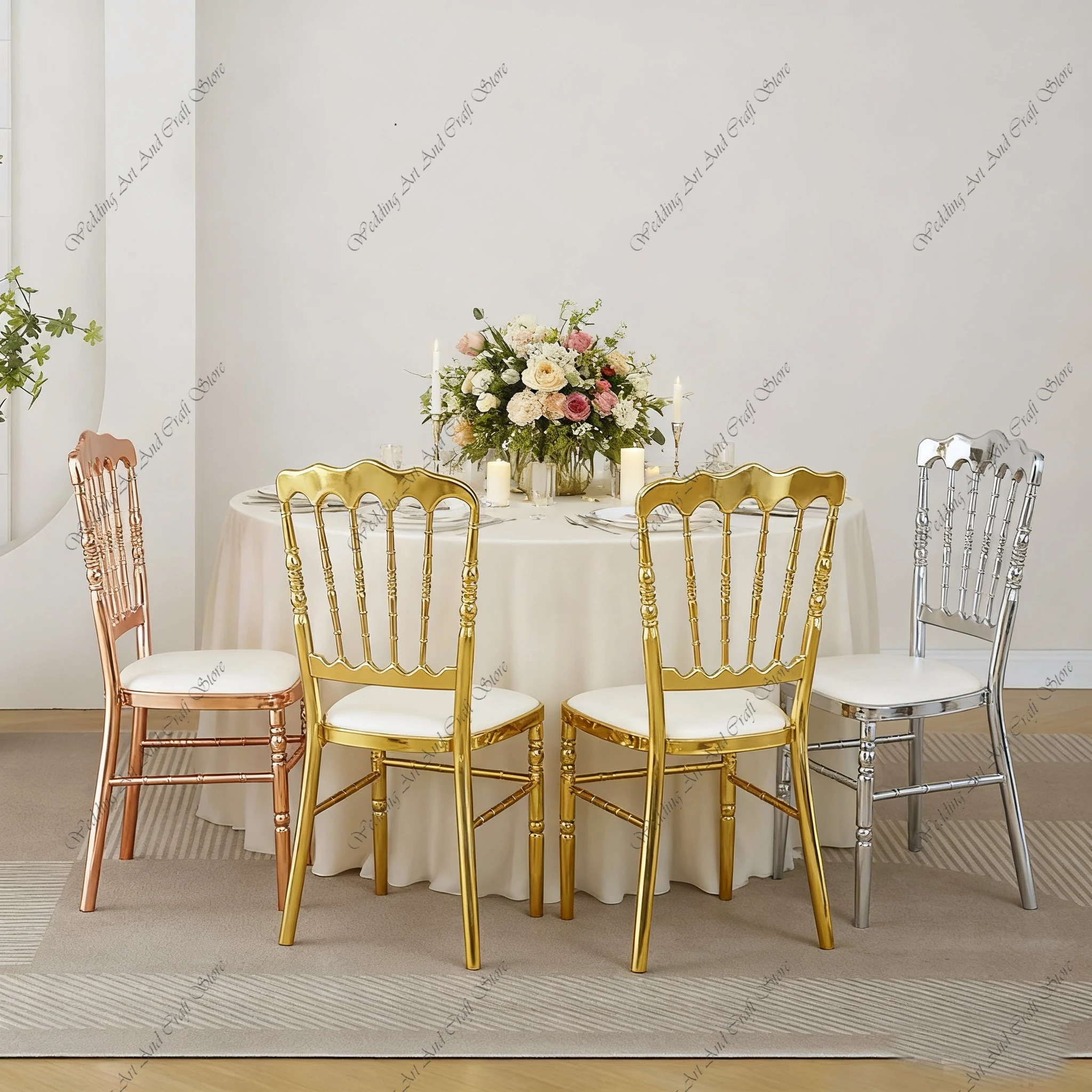 56pcs f30 Royal Stackable Acrylic Golden Aluminium Napoleon Wholesale Banquet Chair Dining Hotel Wedding Chair ivy148