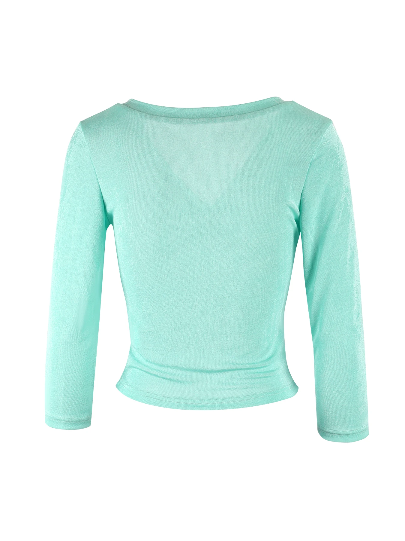 Damen-Langarm-T-Shirt, einfarbig, V-Ausschnitt, sexy, figurbetont, für Frühling und Herbst, warmes, kurzes Oberteil, lässig, Basic, modisch, süß, für den Alltag. – Detail 13
