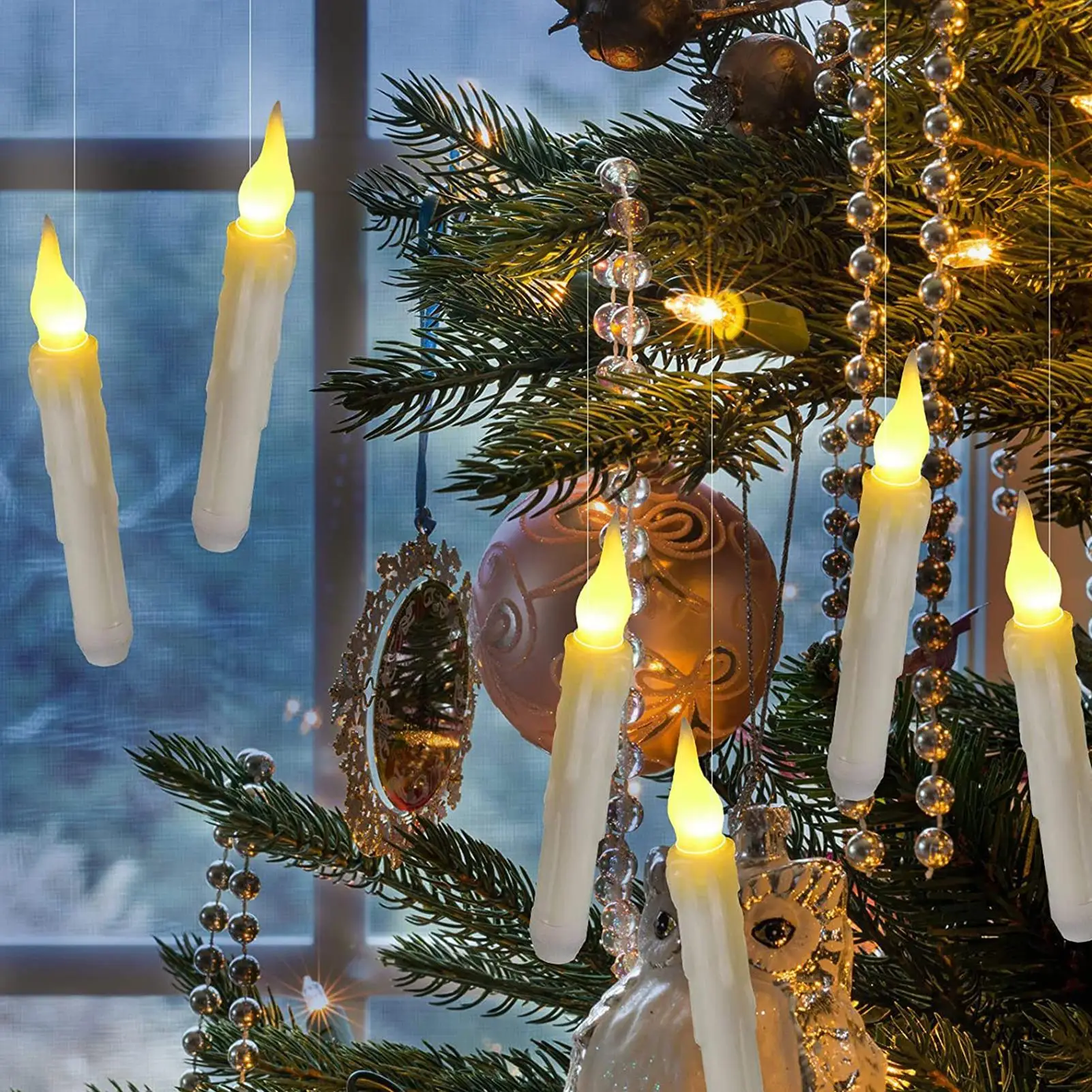 Floating Candles With Wand 12 Pcs Magic Hanging Candles Warm Light Flameless Floating LED Candle Halloween Decoration