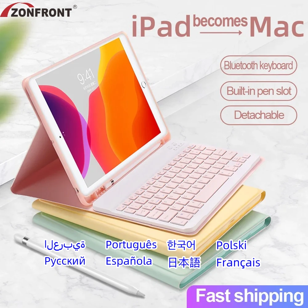 

ZONFRONT Wireless Bluetooth Keyboard Case for IPad 9.7 10.2 5th 6th 7th 10.2 Keyboard for IPad Air 3 Pro 9.7 10.5 11 12.9 Funda