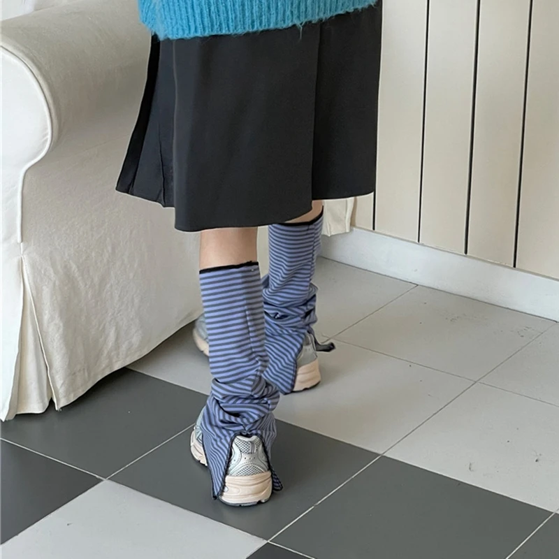 Jambières évasées pour femmes avec ourlet fendu, chaussettes hautes au genou, poignets de bottes, rayures mignonnes