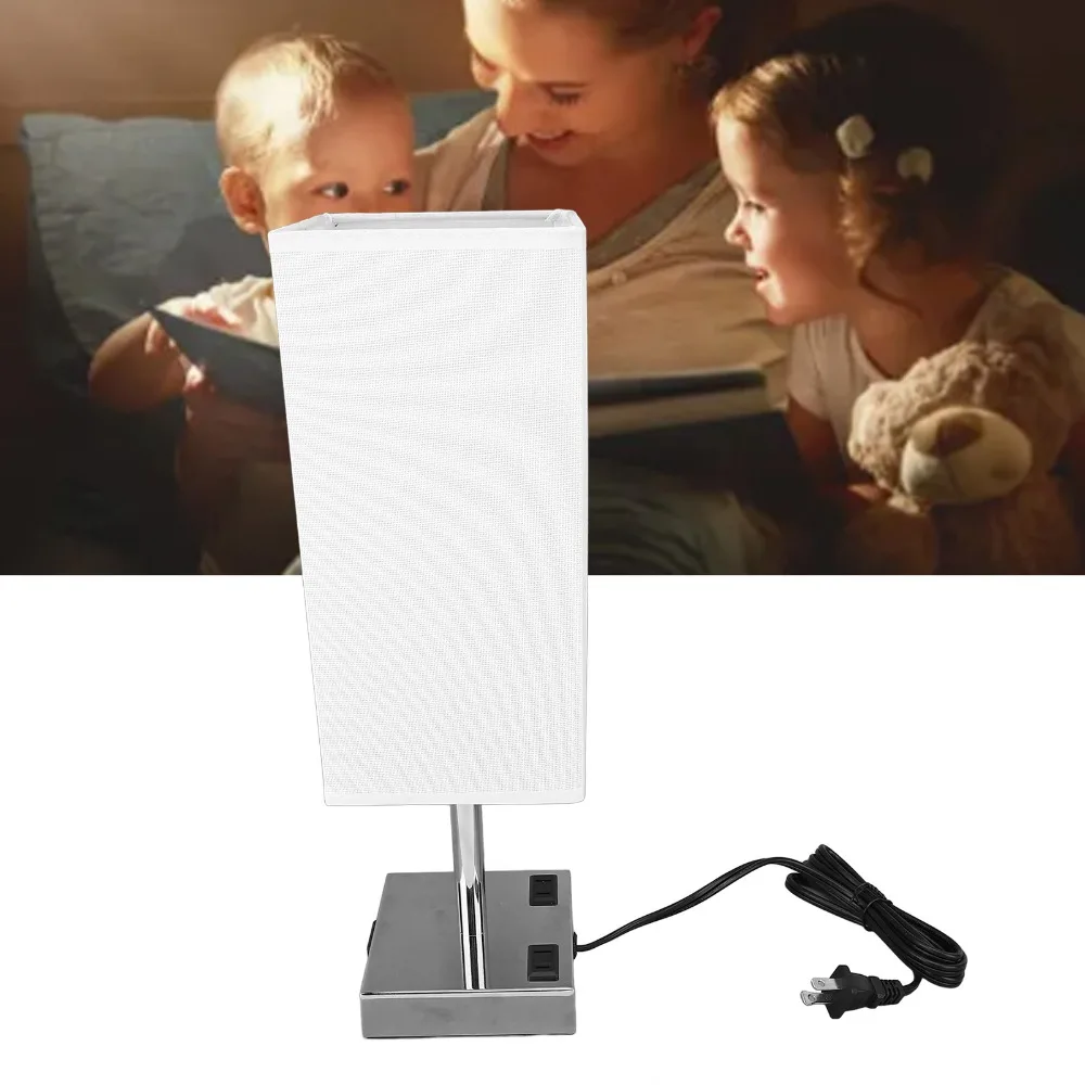 110-240V USB Bedside Table Lamp 5W 3-Way Dimmable LED Lamp E26 LED Bulb Included Fabric Lampshade LED Nightstand Light Bedroom