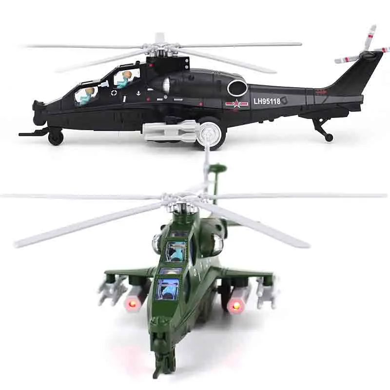 

24.5CM Alloy Diecast CAIC Z-10 Helicopter Toy Models with Sound Light Fighter Plane Wheel Pull Back Aircraft for Children Toy