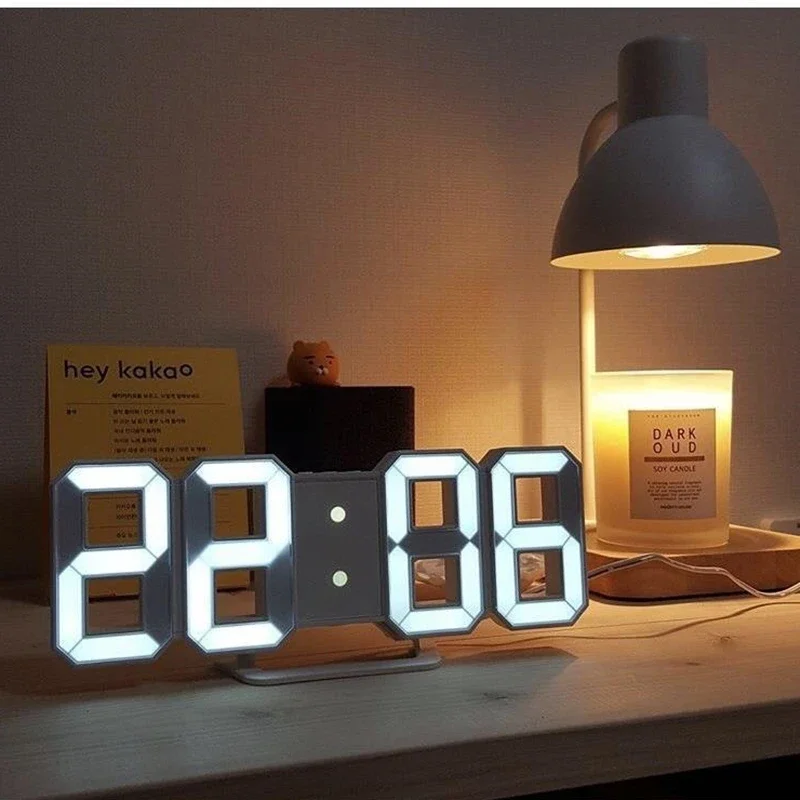 LED Digital Wall Clock 3 levels Glowing Night Mode Brightness Alarm Clock Wall Hanging For Home Living Room decor