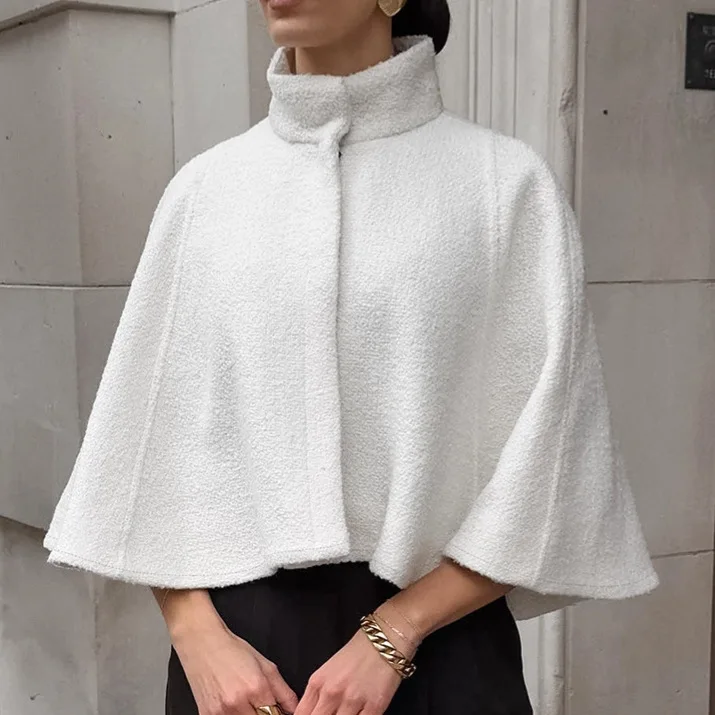 

Роскошная осенняя женская шерстяная куртка, белая водолазка на молнии, женская накидка, элегантная женская куртка на флисовой подкладке