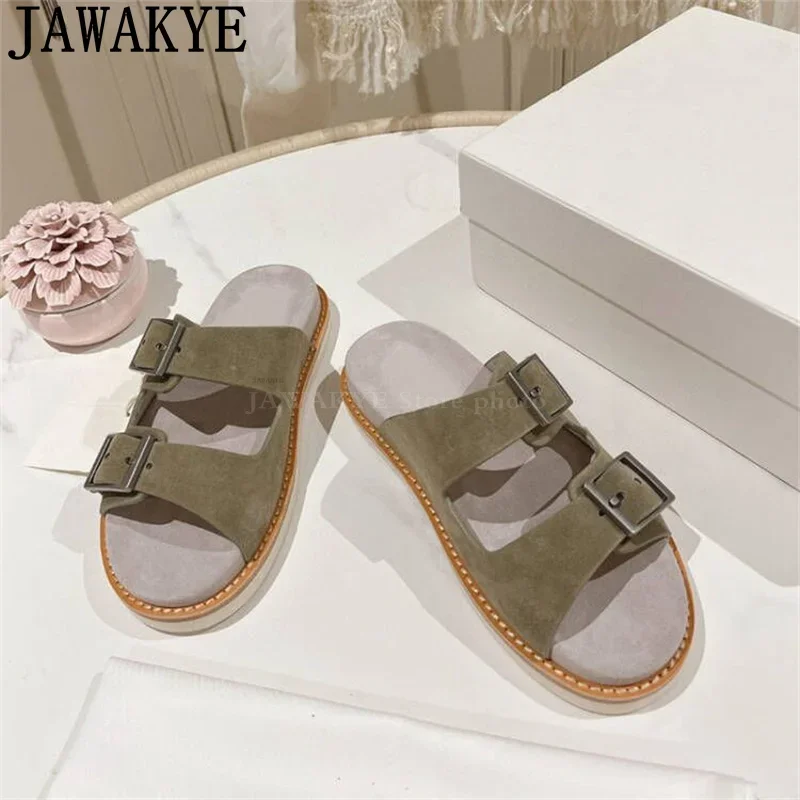 

Summer New Buckle Designer Flat Slippers Women Open Toe Casual loafers Slipper Simple Luxury Brand Punk Mules Slippers Men