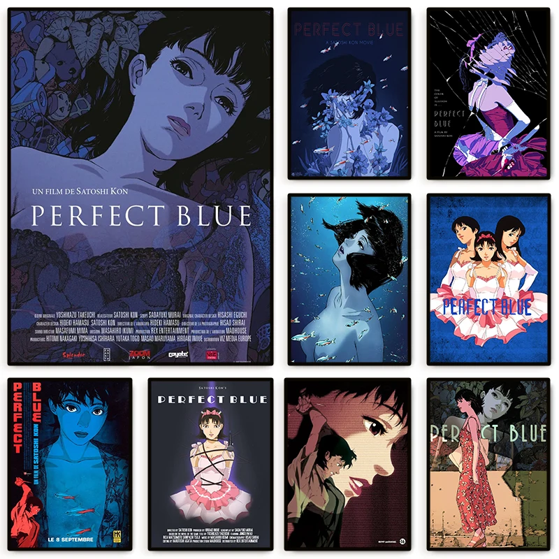 Pósteres azules perfectos de Anime Kon Satoshi, Manga estética, película de cómic, pintura en lienzo, impresiones artísticas de pared, decoración del hogar para habitación de niños Kawaii