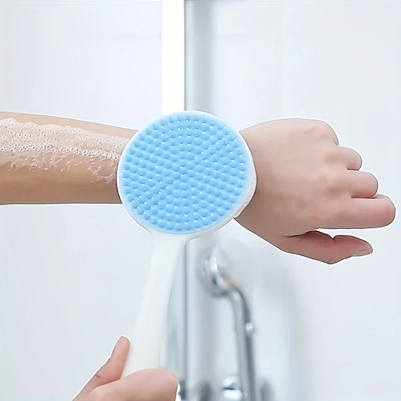 Long Handle Back Scrubber Double-Sided Silicone with Bristles Exfoliating Cleaning Body Shower Men Women Bathroom Accessories