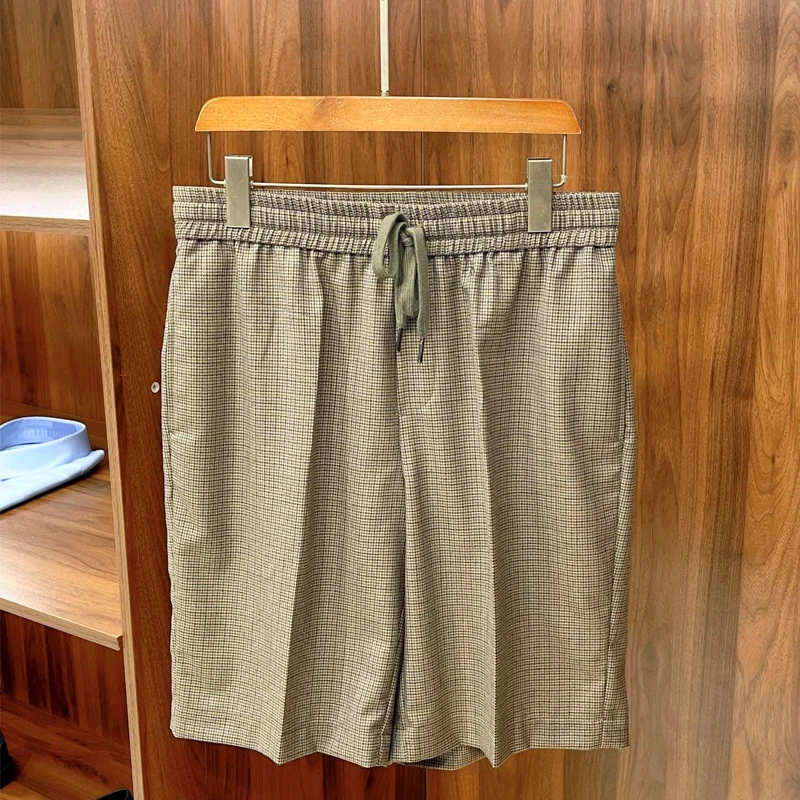 

Fashion Men's Casual Shorts B Pants for Men Wool Material Plaid Design Drawstring Shorts Men's Clothing
