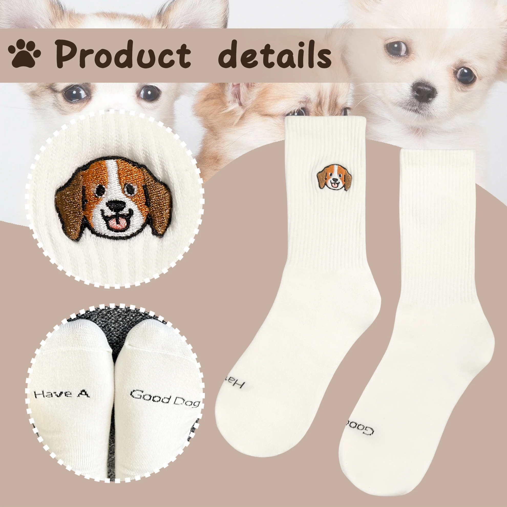 

Women's Embroidered Beagle Dog Socks, Cozy Soft Cute Novelty Fun-to-wear Crew Socks, Gifts For Beagle Dog Lovers, Pet Lovers
