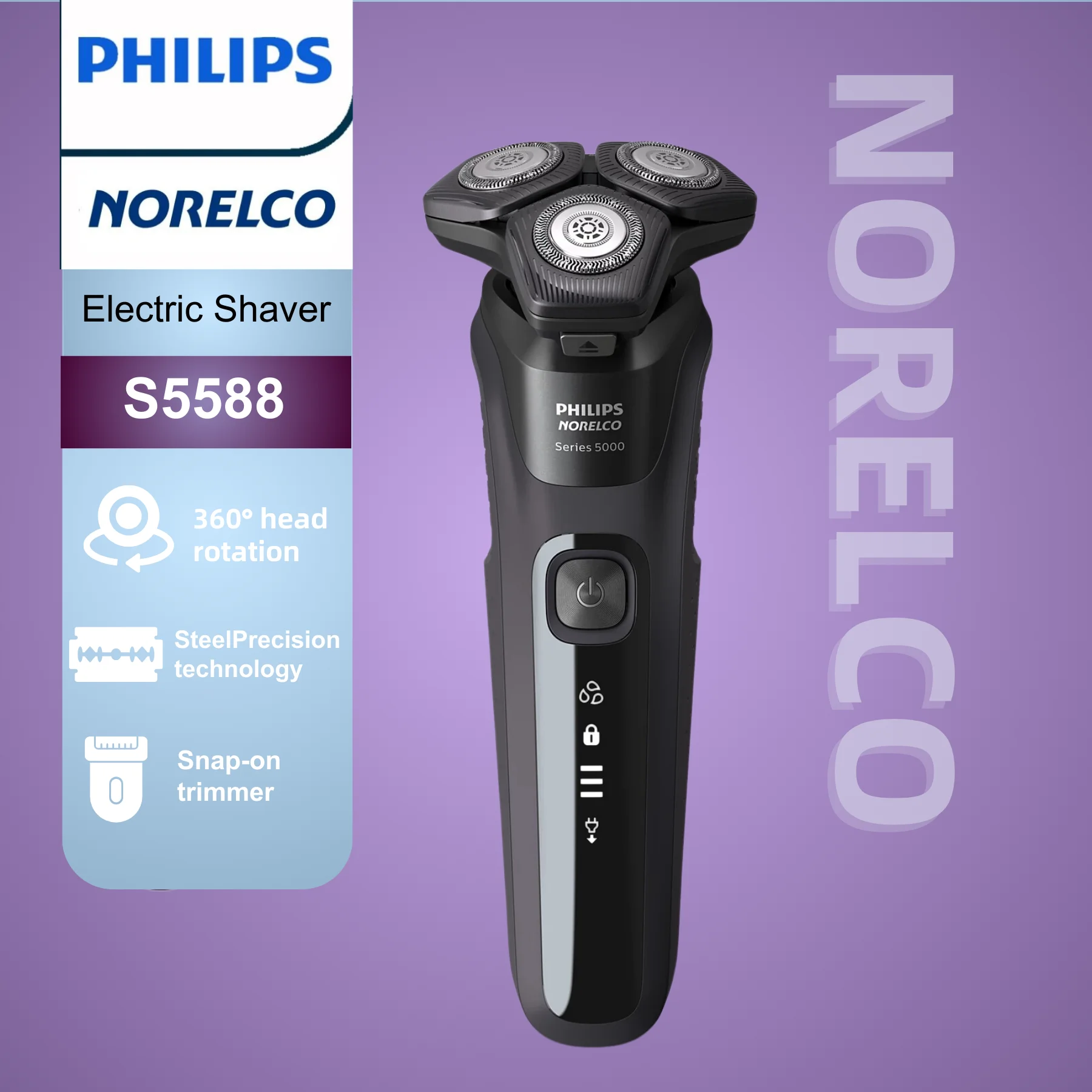 Philips Norelco Electric Shaver S5588, Wet & dry, electric rotation shaver for men