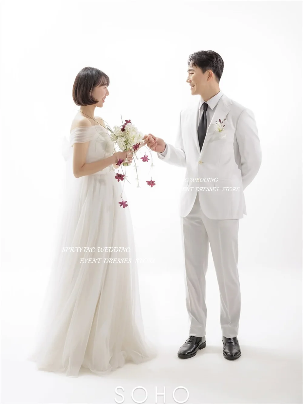 SPRAYING – robe de mariée longue en Tulle ivoire, séance Photo coréenne, sans bretelles, châle détachable, Corset personnalisé