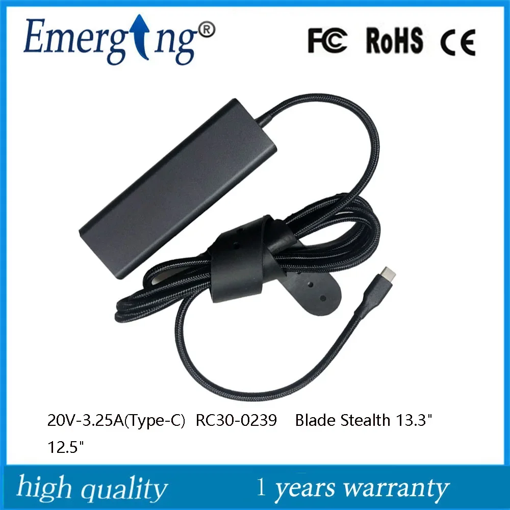 

20V 3.25A 65W Type C New AC Original Laptop Adapter For Razer Blade Stealth 13.3" 12.5" RC30-0239 RC30-02390100