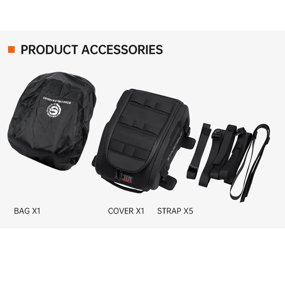 Motorcycle Seat Back Bag Tail Box Riding Racing Large Capacity Hard Case Luggage Bag Black Fuel Tank Bags with Removable adjusta