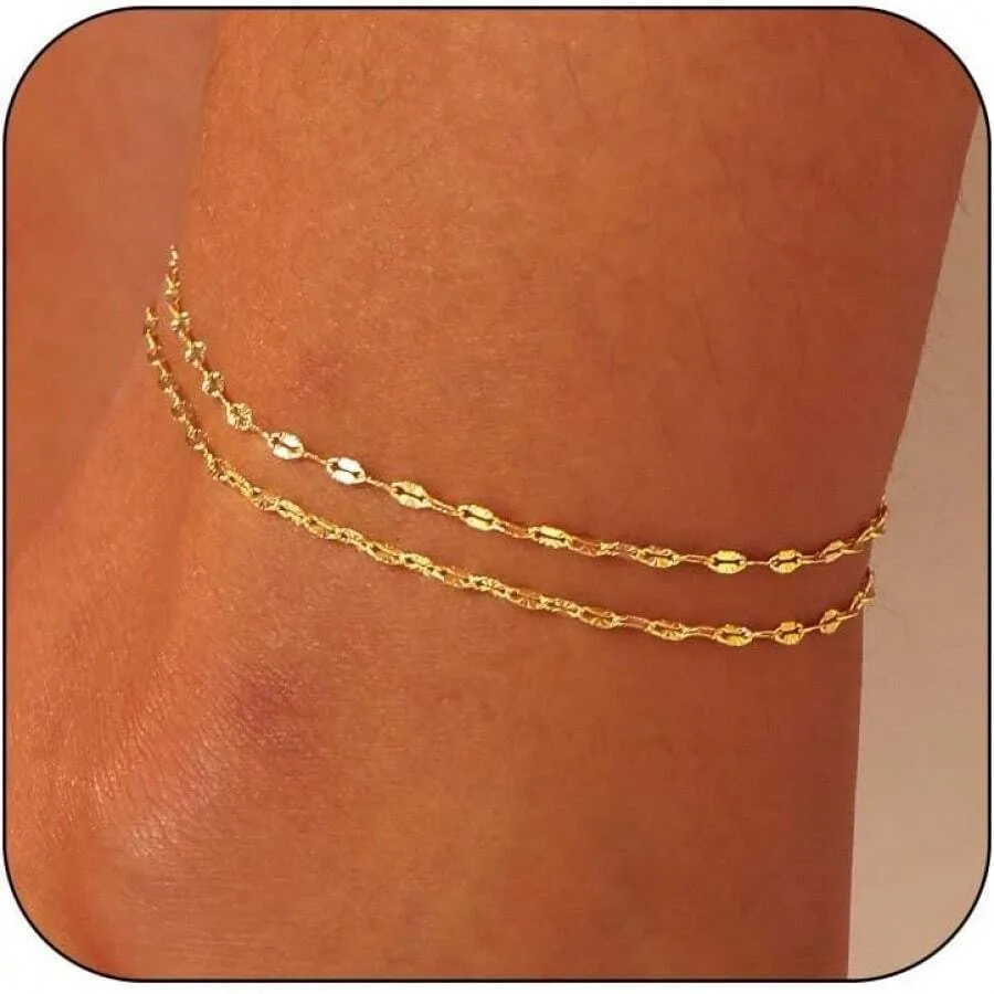 

Dainty Layered Gold Ankle Bracelets Set, Waterproof Non-Tarnish Jewelry