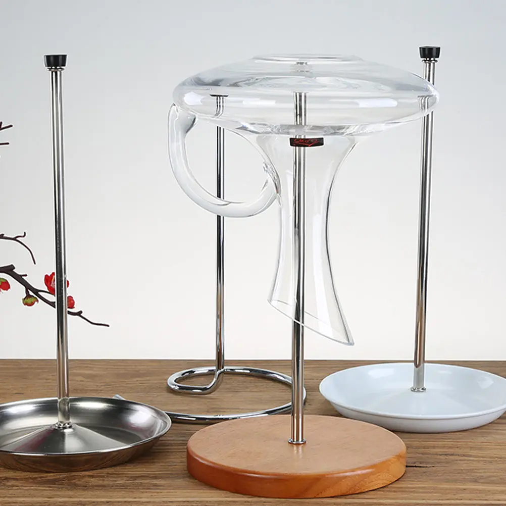 

1pc Solid Wood Base Wine Decanter Drying Rack Sturdy Storage Stand For Glass Carafe Bar Home Use Countertop Drainer Holder