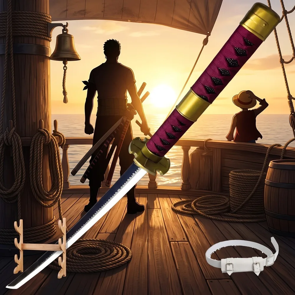 One Piece 104cm 40in Black Red Style Plastic LED Zoro Luffy Katana Sword Blade Safe Unsharpened Cosplay Display Photo Prop Gift
