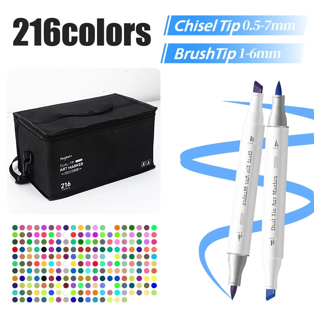 

216 Colors Dual Tip Alcohol Art Markers Set, Professional Sketch Pens for Drawing/Sketching/Manga, Makers for Adult & Students