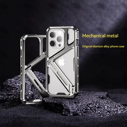 Metal Mechanical Armored Phone Case For iPhone 14 15 Pro Max Original Titanium Alloy Frame Superhard Bumper Protective Cover