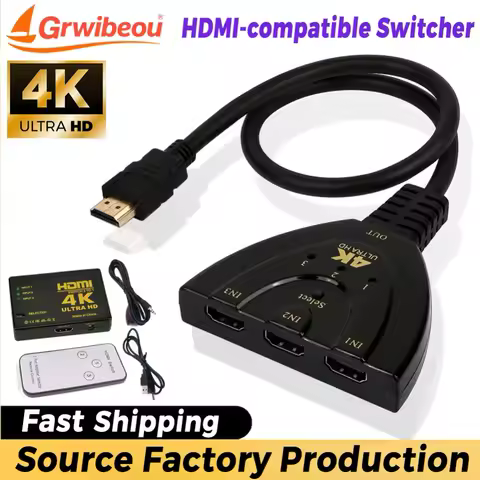 Grwibeou HD 4K HDMI-compatible Splitter 1x3 Video Switcher Adapter 3 Input 1 Output for PS3 Xbox DVD Box PC Laptop TV HDTV