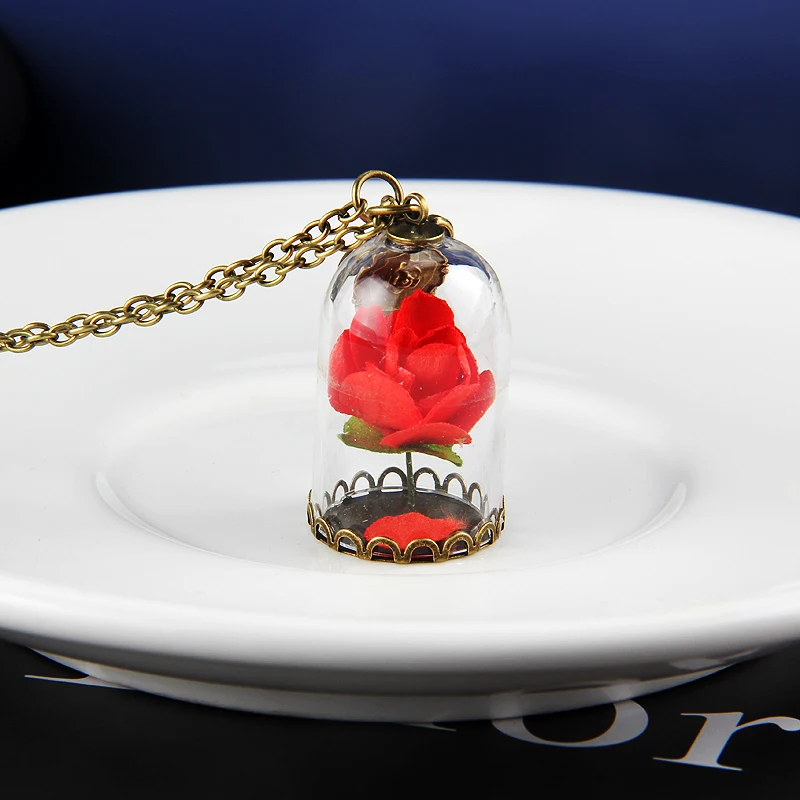 Beauty and the Beast Necklace Rose in Terrarium Pendant His Beauty/Her Beast Fairy Tale Movie Victorian Jewelry anniversary gift