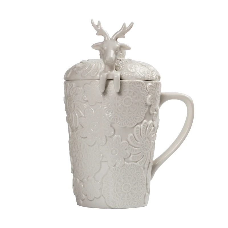 

320ML, Porcelain Reindeer Snowflake Deisgn Coffee Mug, Christmas Taza Cafe Tea Cup, Funny Ceramic Tumblers Cute Gift