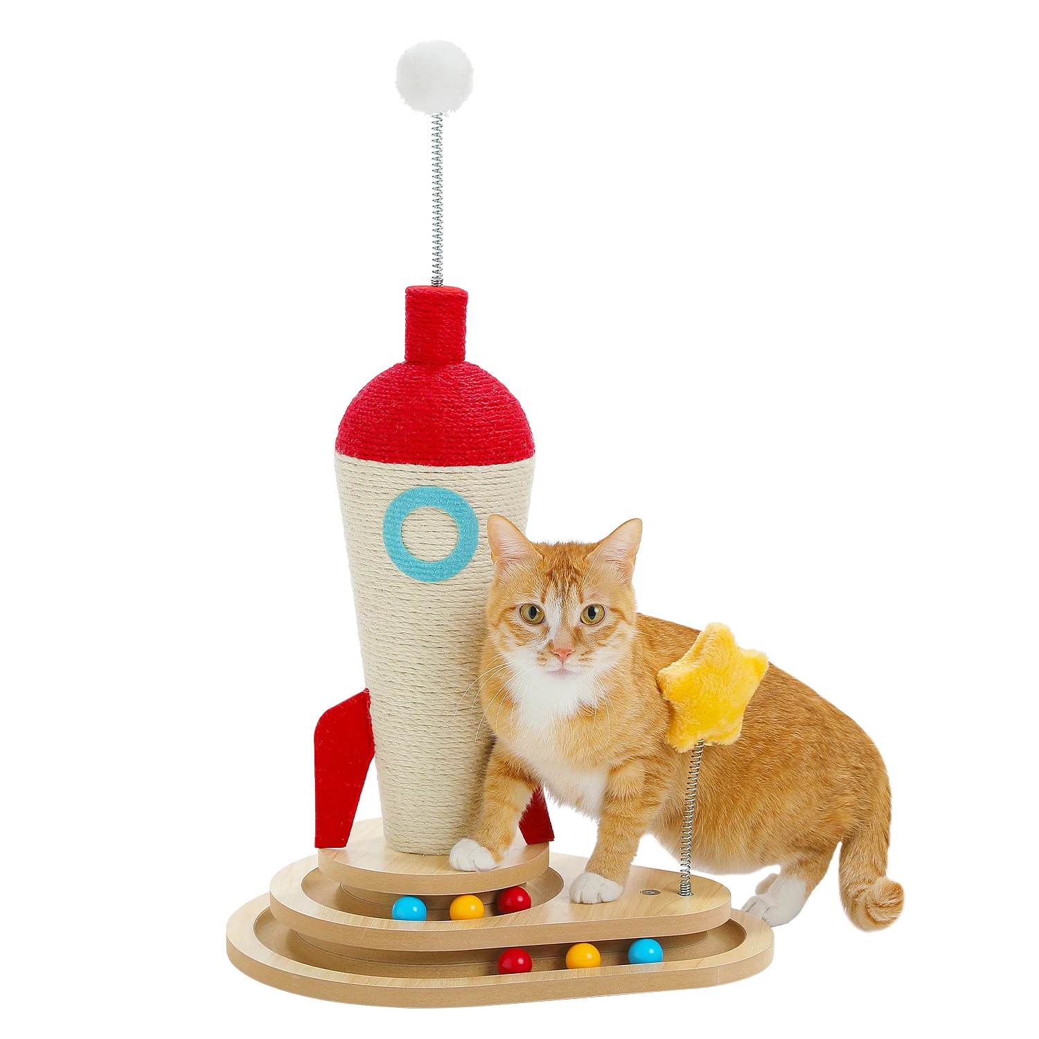 Katzenkratzbaum mit Spur, Ballspielzeug, Rakete, Katzenkratzer, kleiner Kratzbaum, Turm mit Sisal-Kratzbaum, interaktives Katzenspielzeug