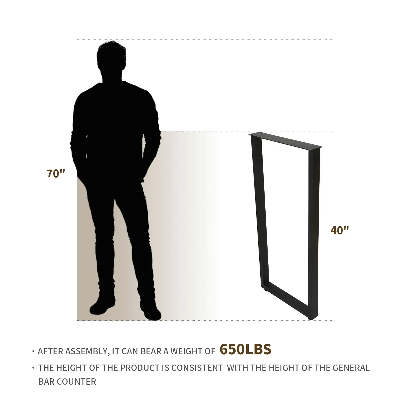 Set of 2 Bar Height Table Legs, 40 Inch Adjustable for Dining or Kitchen Use