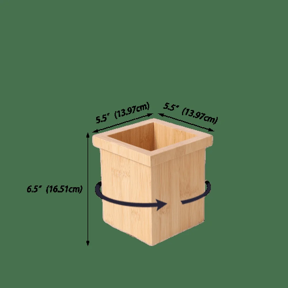 Bamboo Square Utensil Holder with Swivel Kitchen Organizer Eco-Friendly Durable Water-Resistant Countertop Storage Solution