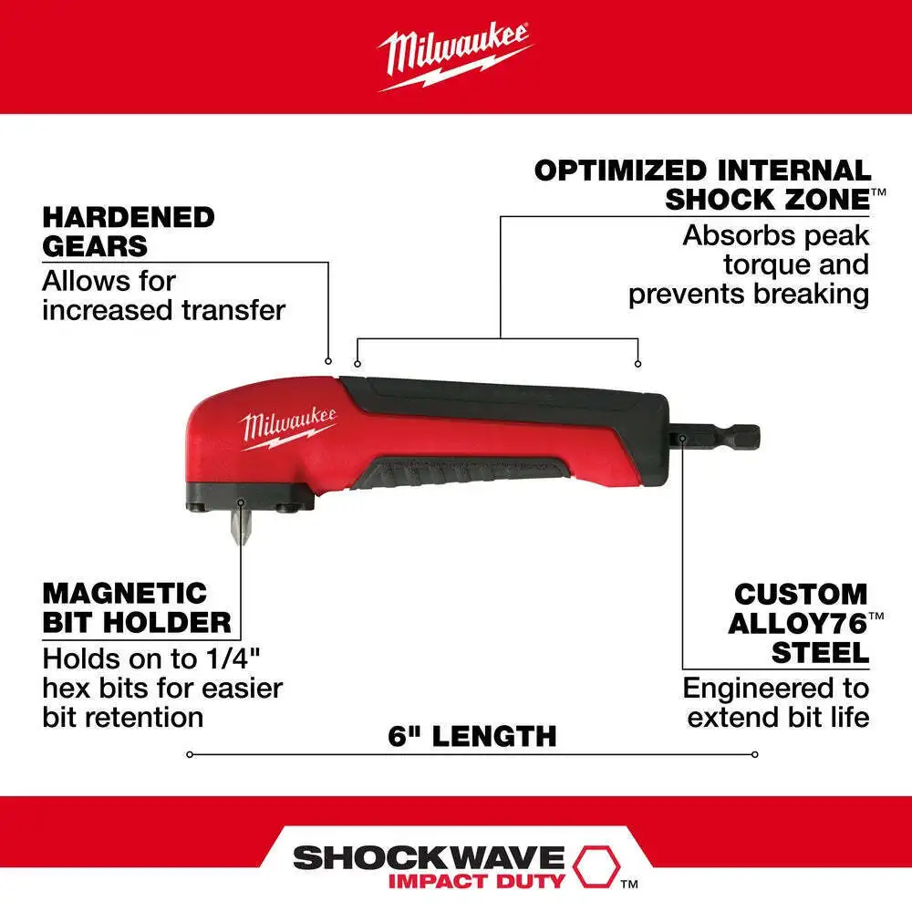 Imagem -05 - Milwaukee Adaptador de Ângulo Direito Shockzone Shock Wave Impact Otimizado 48322390