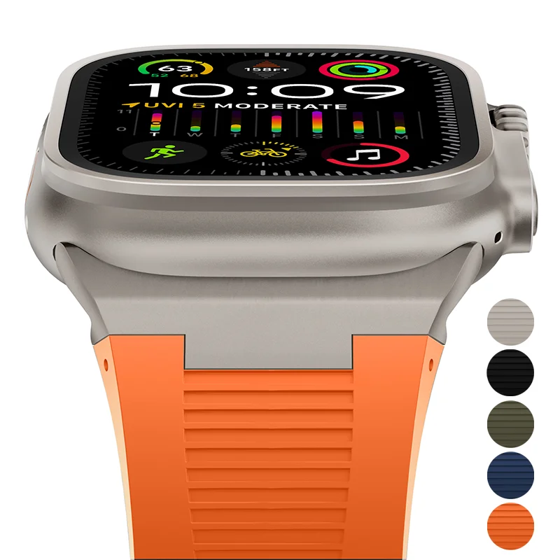 

Soft Silicone Strap for Apple Watch Ultra 2 49mm 45mm 44mm 42mm Sports Rubber Correa for IWatch Series 9 8 7 6 5 4 SE Bracelet