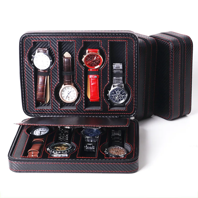 New 2/4/8 Slots Portable Leather Watch Box Good Organizer Jewelry Storage Zipper Bag Easy Carry For Men Women Gifts Watch Boxes