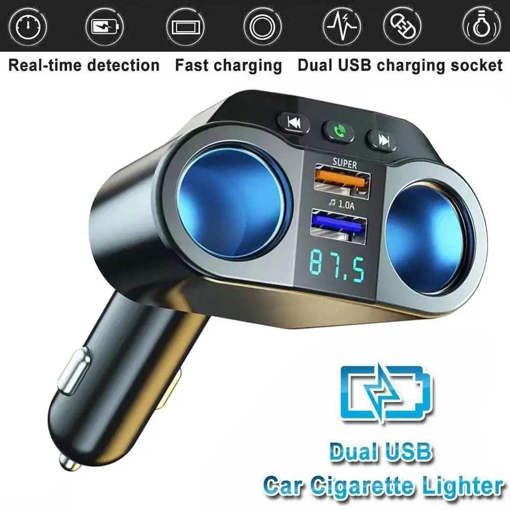 New Bluetooth 5.0 FM Transmitter 12V Socket Cigarette Lighter Charger USB Dual Display with Voltage Car Power Splitter Adap J5R6