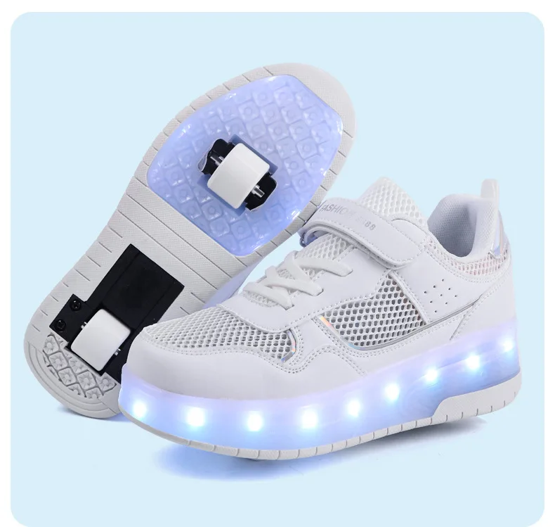 Tênis de Rodas LED para Crianças, Moda Respirável, Calçados Esportivos Casuais para Meninos e Meninas, Tênis Roller para Crianças, Tamanhos 30-40