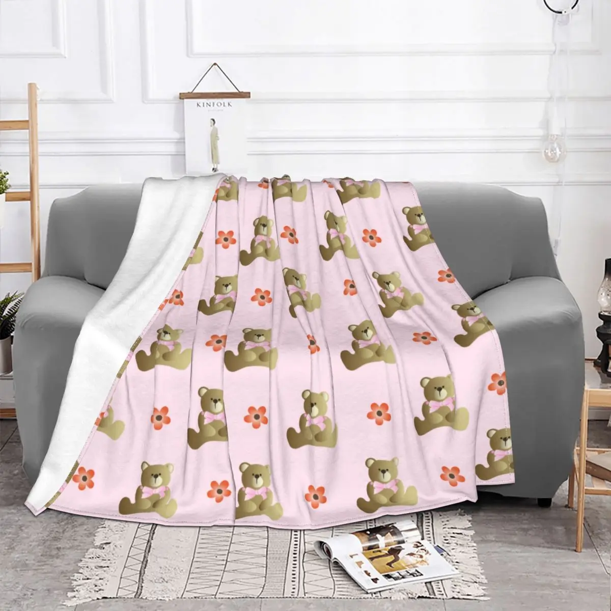 

Cute Cartoon Bear Animal Blankets Fleece Decoration Multifunction Soft Throw Blanket for Sofa Travel Quilt