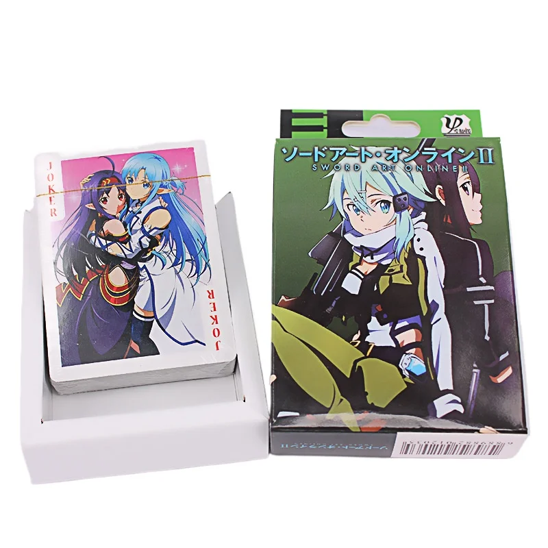 54 Uds. De cartas de Anime Sword Art Online, juguete de póker SAO Yuuki Asuna, cartas de juego de mesa de Cosplay, caja de colección de tapa dura