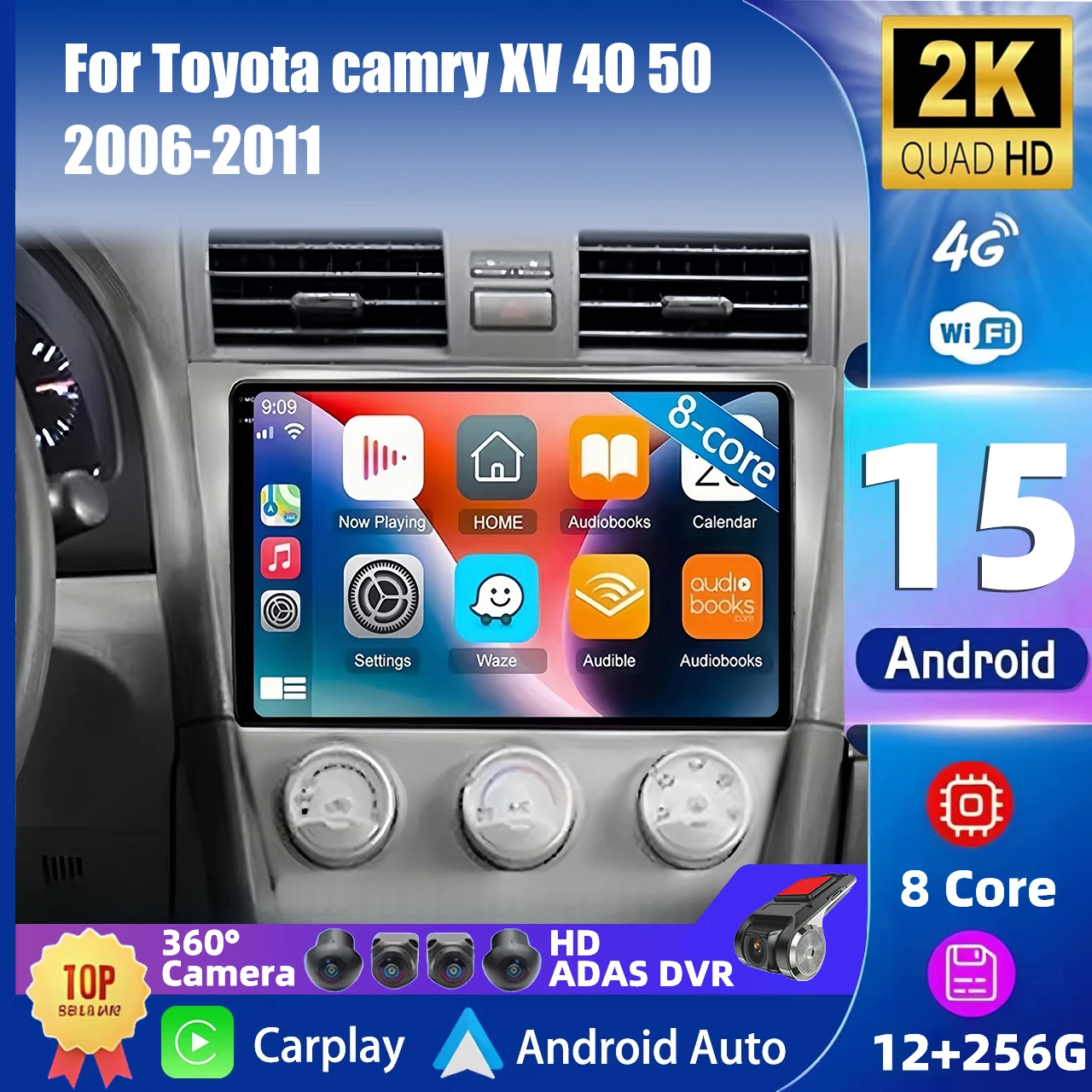 2 Din أندرويد 15 راديو السيارة الوسائط المتعددة مشغل فيديو لتويوتا كامري 7 XV 40 50 2006 08 2009 2010 2011 نظام تحديد المواقع 4G Carplay ستيريو السيارات #1