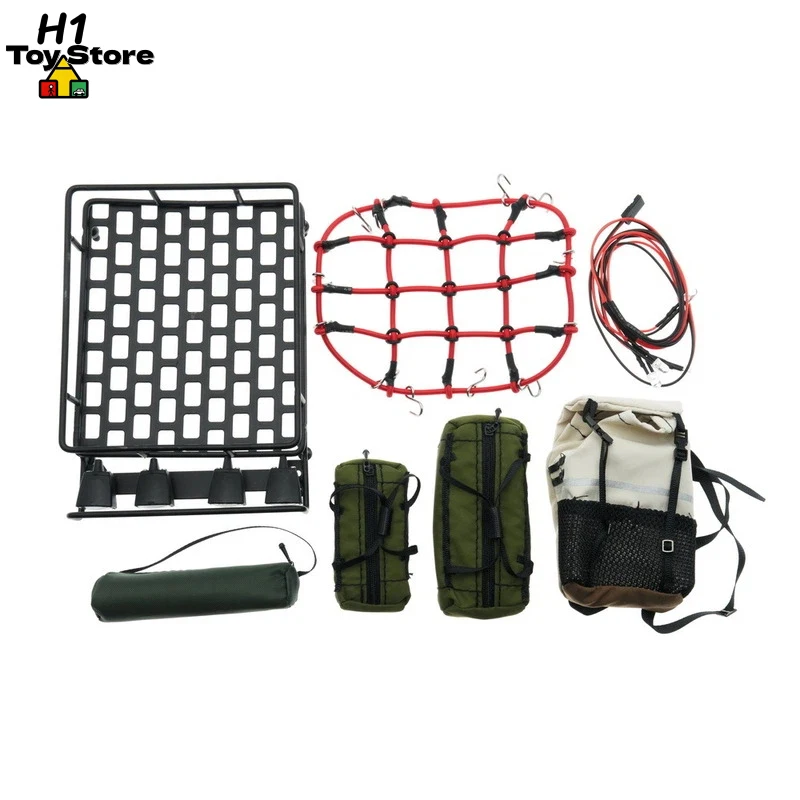 

1:10 1:12 1:14 Scale RC Car Luggage Rack Set 3PCS Rainstorm Bag & Net for Crawler Truck Roof DIY Scale Details Accessories
